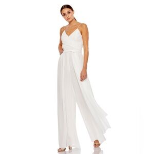 Mac Duggal 70100 Flowy Faux Wrap Jumpsuit White NWT Size Small